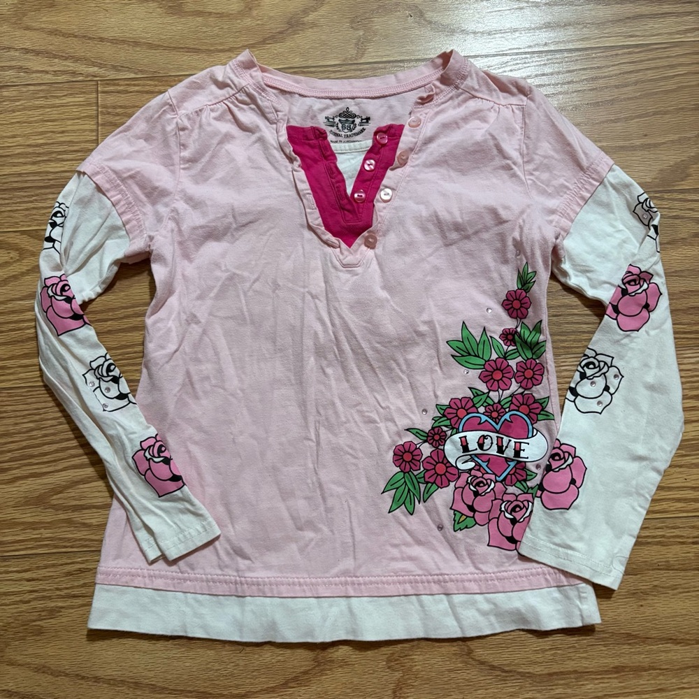 y2k 2000s Route 66 Layered Grunge Love Long Sleeved Shirt Youth Girls 10/12